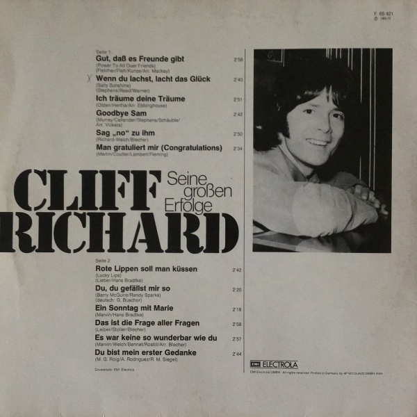 Cliff Richard Seine Grosse Erfolge rare german club lp